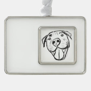 pitbull drawing simple dog lovers black white christmas ornament