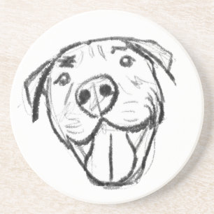 pitbull drawing simple dog lovers black white coaster