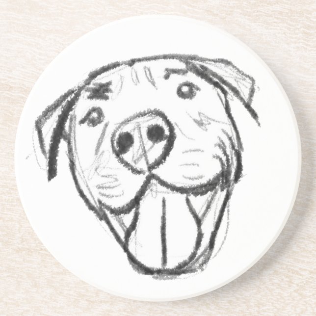 pitbull drawing simple dog lovers black white coaster (Front)