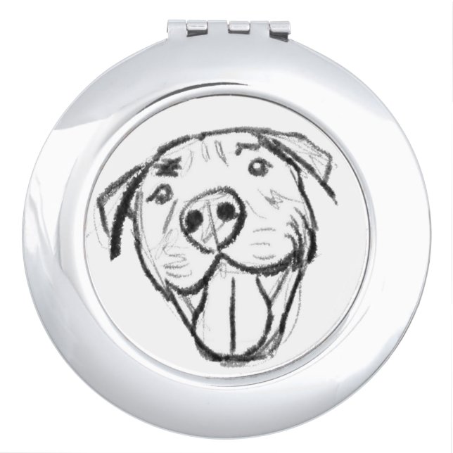 pitbull drawing simple dog lovers black white compact mirror (Front)