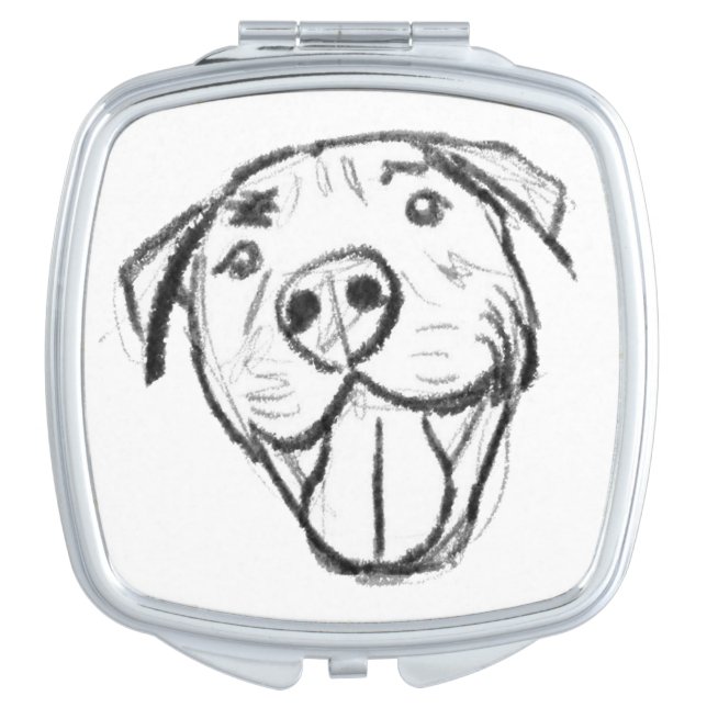 pitbull drawing simple dog lovers black white compact mirror (Front)