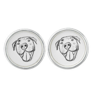 pitbull drawing simple dog lovers black white cufflinks