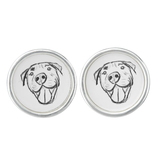 pitbull drawing simple dog lovers black white cufflinks (Front)