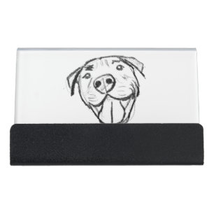 pitbull drawing simple dog lovers black white desk business card holder