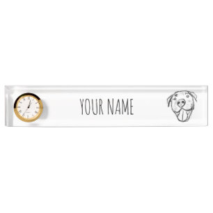 pitbull drawing simple dog lovers black white desk name plate