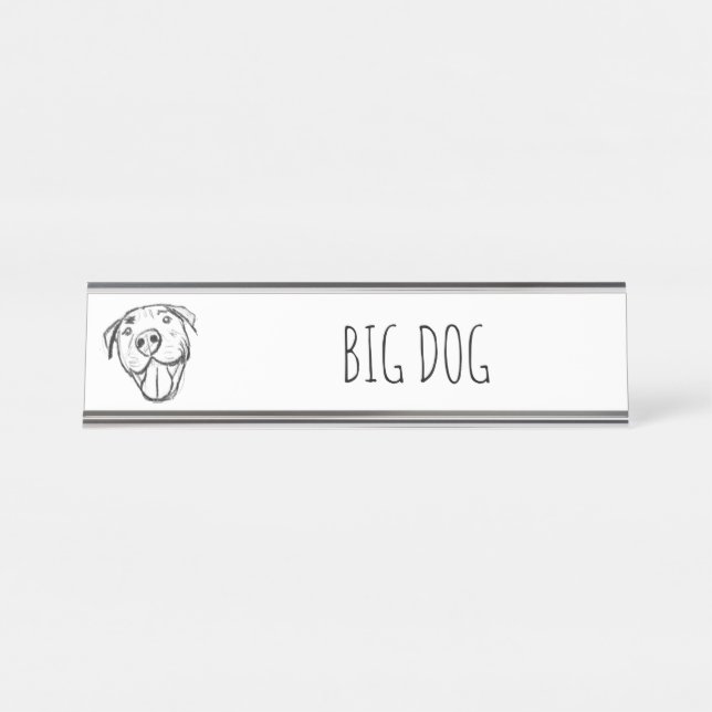 pitbull drawing simple dog lovers black white desk name plate (Front)