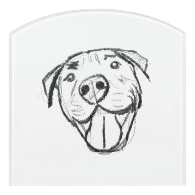 pitbull drawing simple dog lovers black white door sign (Contour Front)