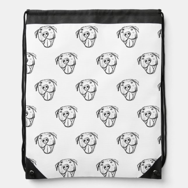 pitbull drawing simple dog lovers black white drawstring bag (Front)