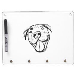 pitbull drawing simple dog lovers black white dry erase board with keychain holder
