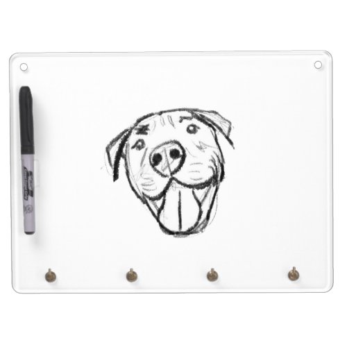 pitbull drawing simple dog lovers black white dry erase board with keychain holder