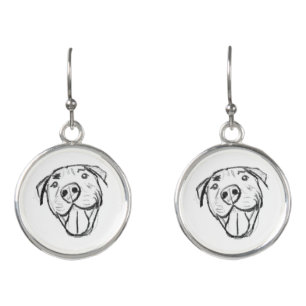 pitbull drawing simple dog lovers black white earrings