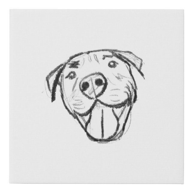 pitbull drawing simple dog lovers black white faux canvas print (Front)