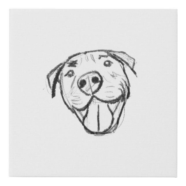 pitbull drawing simple dog lovers black white faux canvas print (Front)