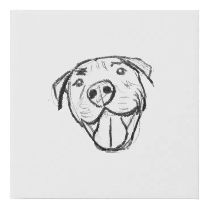pitbull drawing simple dog lovers black white faux canvas print | Zazzle