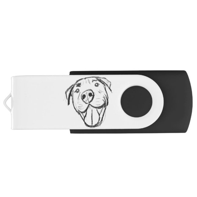 pitbull drawing simple dog lovers black white flash drive (Back)