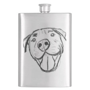 pitbull drawing simple dog lovers black white flask