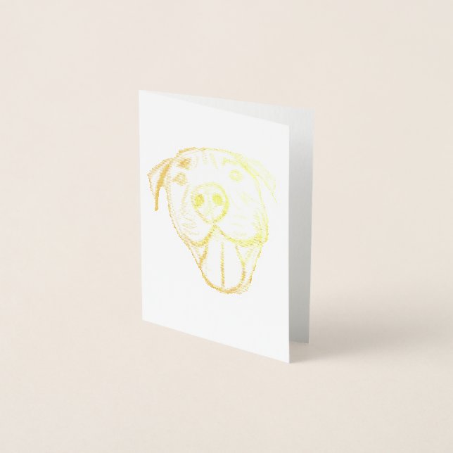 pitbull drawing simple dog lovers black white foil card (Front)