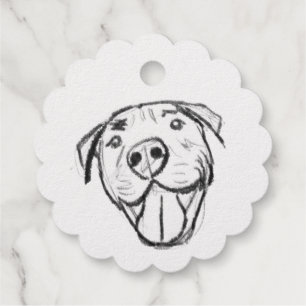 pitbull drawing simple dog lovers black white foil favor tags