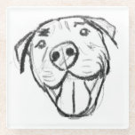 Pitbull Drawing Simple Dog Lovers Black White Glass Coaster at Zazzle