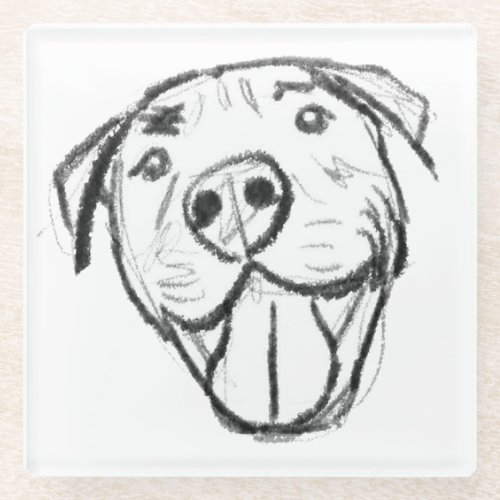 pitbull drawing simple dog lovers black white glass coaster