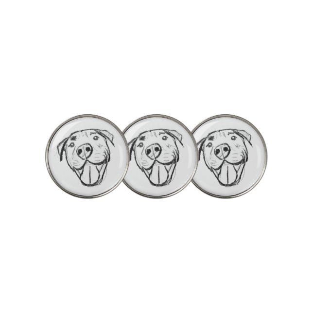 pitbull drawing simple dog lovers black white golf ball marker (3 Up)
