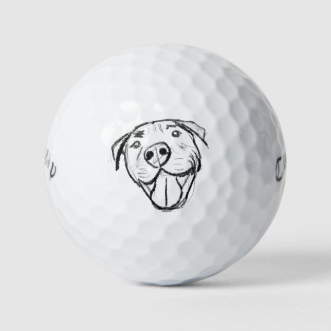 pitbull drawing simple dog lovers black white golf balls (Front)