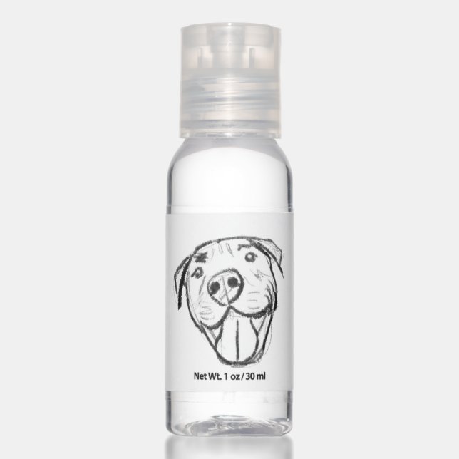 pitbull drawing simple dog lovers black white hand sanitizer (Front)