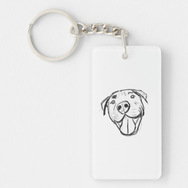 pitbull drawing simple dog lovers black white keychain (Front)