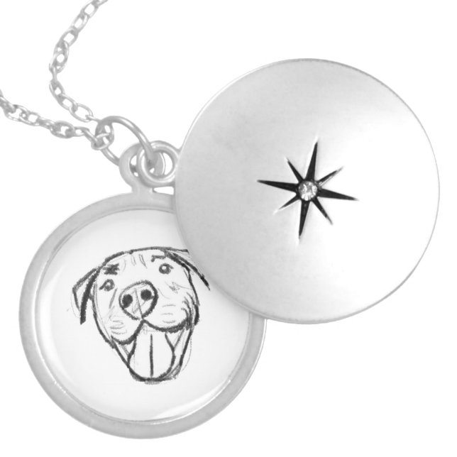 pitbull drawing simple dog lovers black white locket necklace (Front)