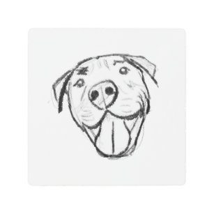 pitbull drawing simple dog lovers black white metal print