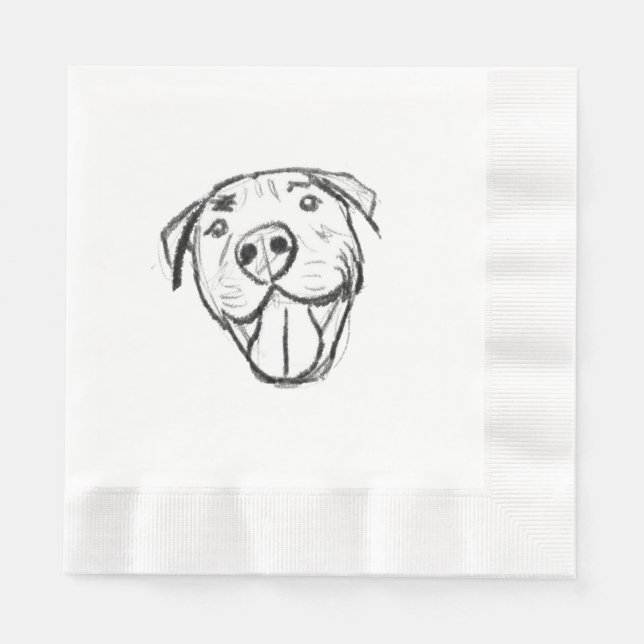 pitbull drawing simple dog lovers black white napkins (Front)