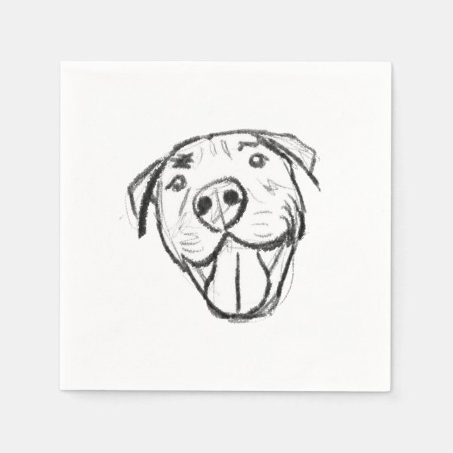 pitbull drawing simple dog lovers black white napkins (Front)