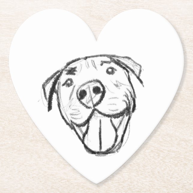 pitbull drawing simple dog lovers black white paper coaster (Front)