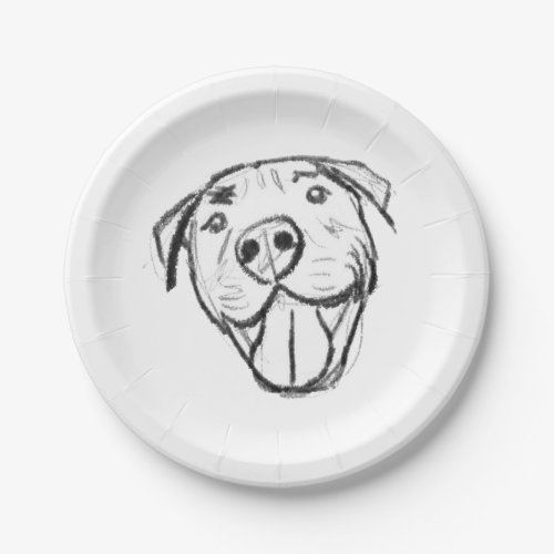 pitbull drawing simple dog lovers black white paper plates