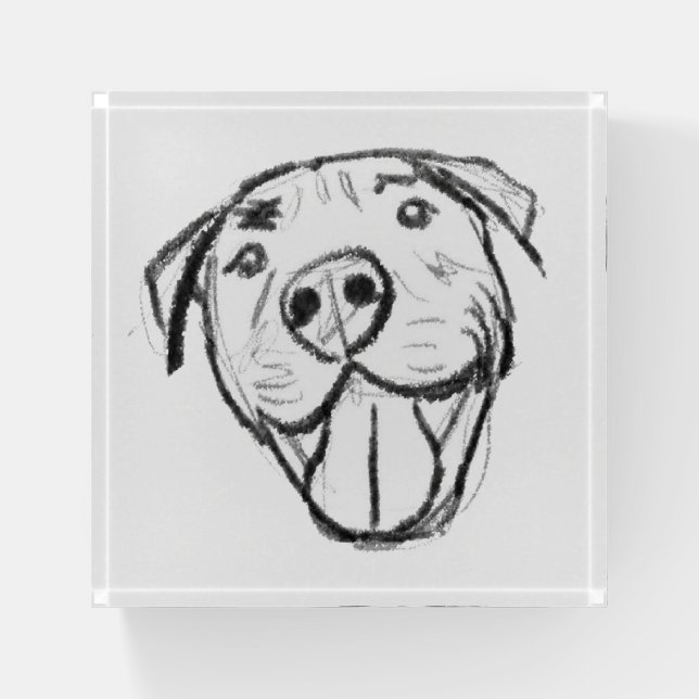 pitbull drawing simple dog lovers black white paperweight (Front)