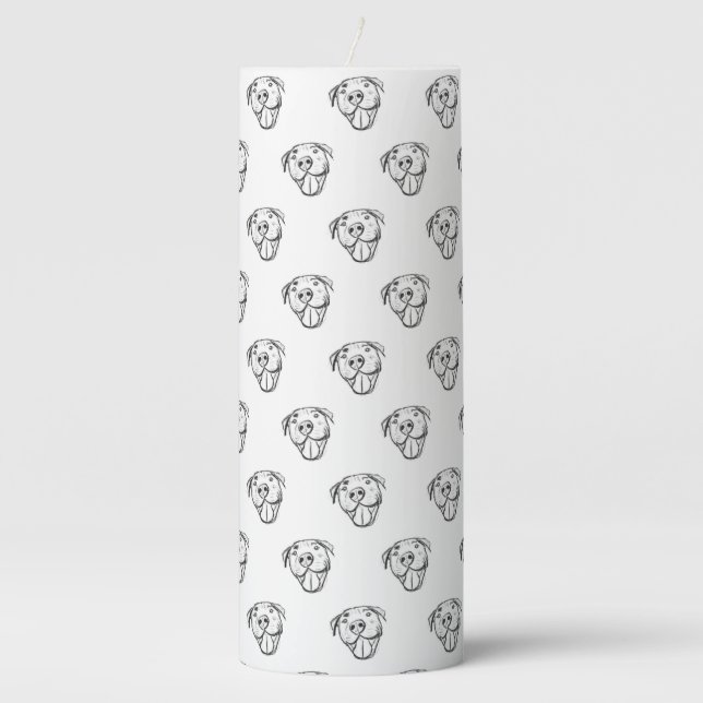 pitbull drawing simple dog lovers black white pillar candle (Front)