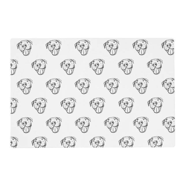 pitbull drawing simple dog lovers black white placemat (Front)