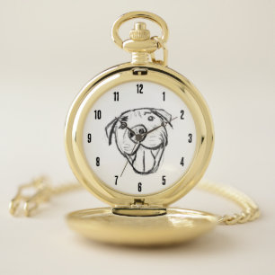 pitbull drawing simple dog lovers black white pocket watch