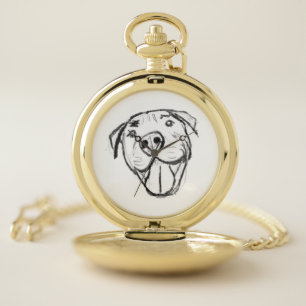 pitbull drawing simple dog lovers black white pocket watch