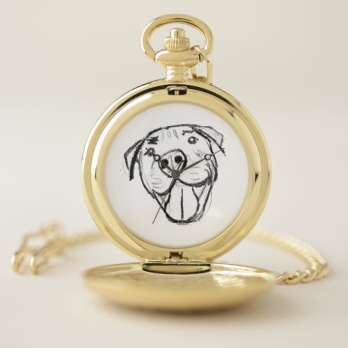 pitbull drawing simple dog lovers black white pocket watch