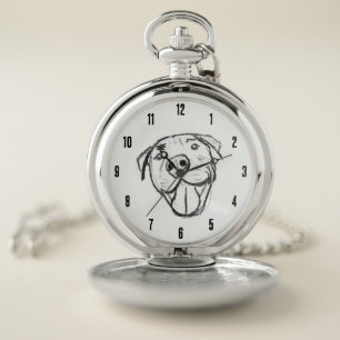 pitbull drawing simple dog lovers black white pocket watch