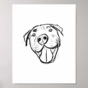 pitbull drawing simple dog lovers black white poster