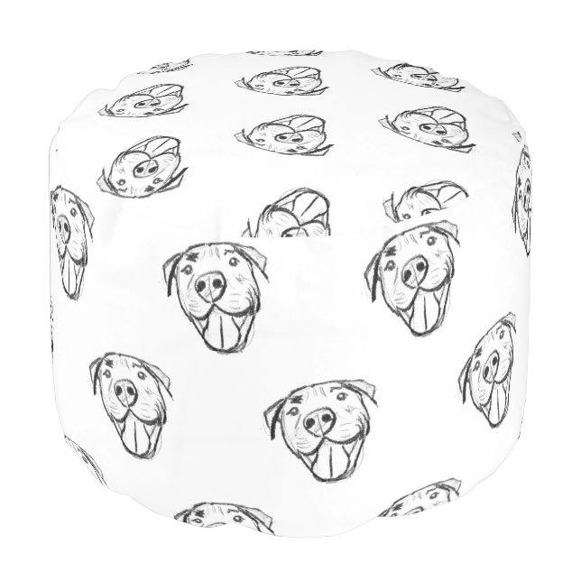 pitbull drawing simple dog lovers black white pouf (Angled Front)