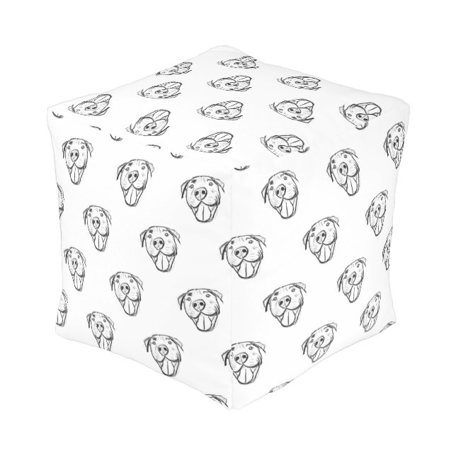 pitbull drawing simple dog lovers black white pouf (Angled Back)