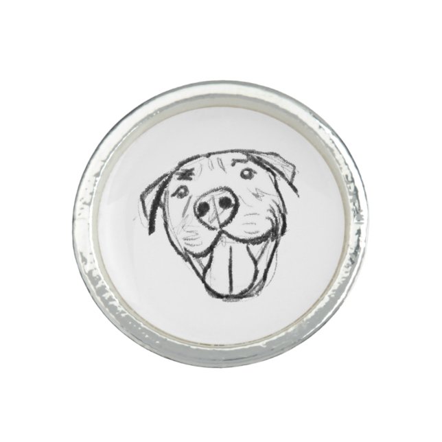 pitbull drawing simple dog lovers black white ring (Front)