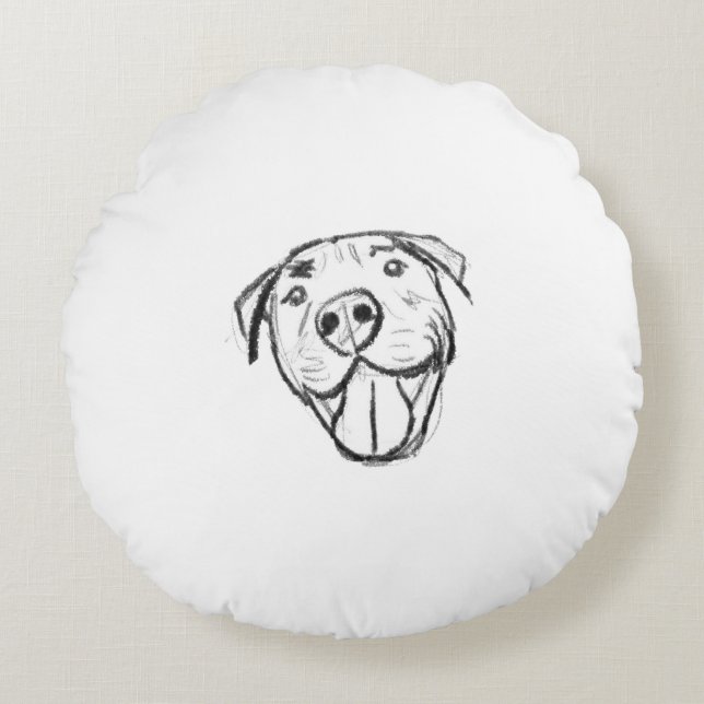 pitbull drawing simple dog lovers black white round pillow (Front)