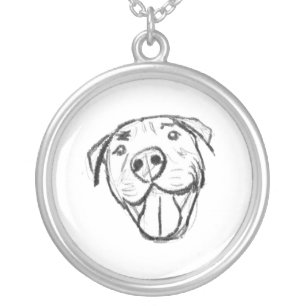 pitbull drawing simple dog lovers black white silver plated necklace