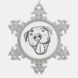 pitbull drawing simple dog lovers black white snowflake pewter christmas ornament