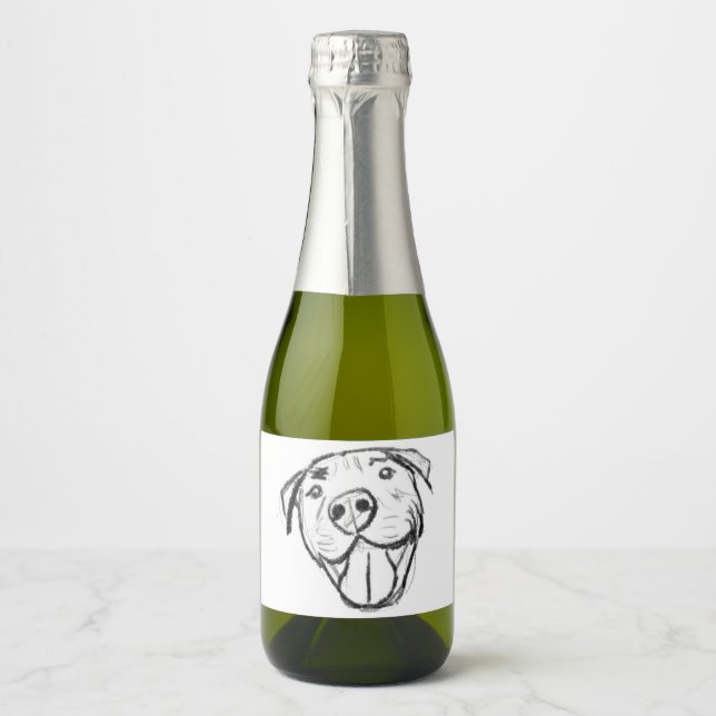 pitbull drawing simple dog lovers black white sparkling wine label (Front)