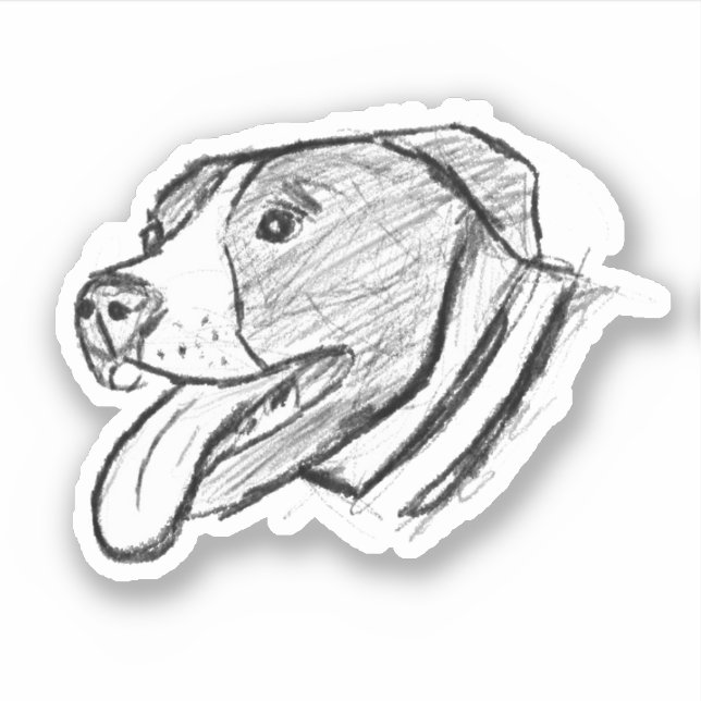 pitbull drawing simple dog lovers black white stic sticker (Front)